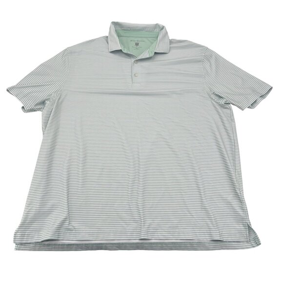 Hickey Freeman Golf Polo Shirt XXL Green & White Striped Short Sleeve Men's Top‎ - Picture 1 of 4